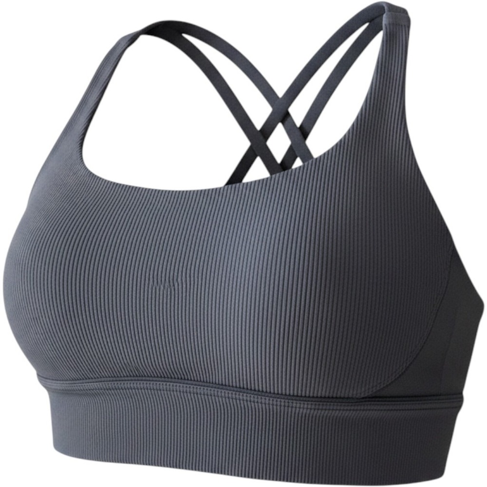 Lululemon Energy Bra High Neck Longline Ribbed Grey Sports Bra Multi-Strap Back